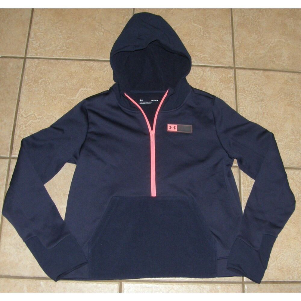UNDER ARMOUR Men Sz Medium Navy Blue Athletic Loose Fit Hooded Sweatshirt Pocket